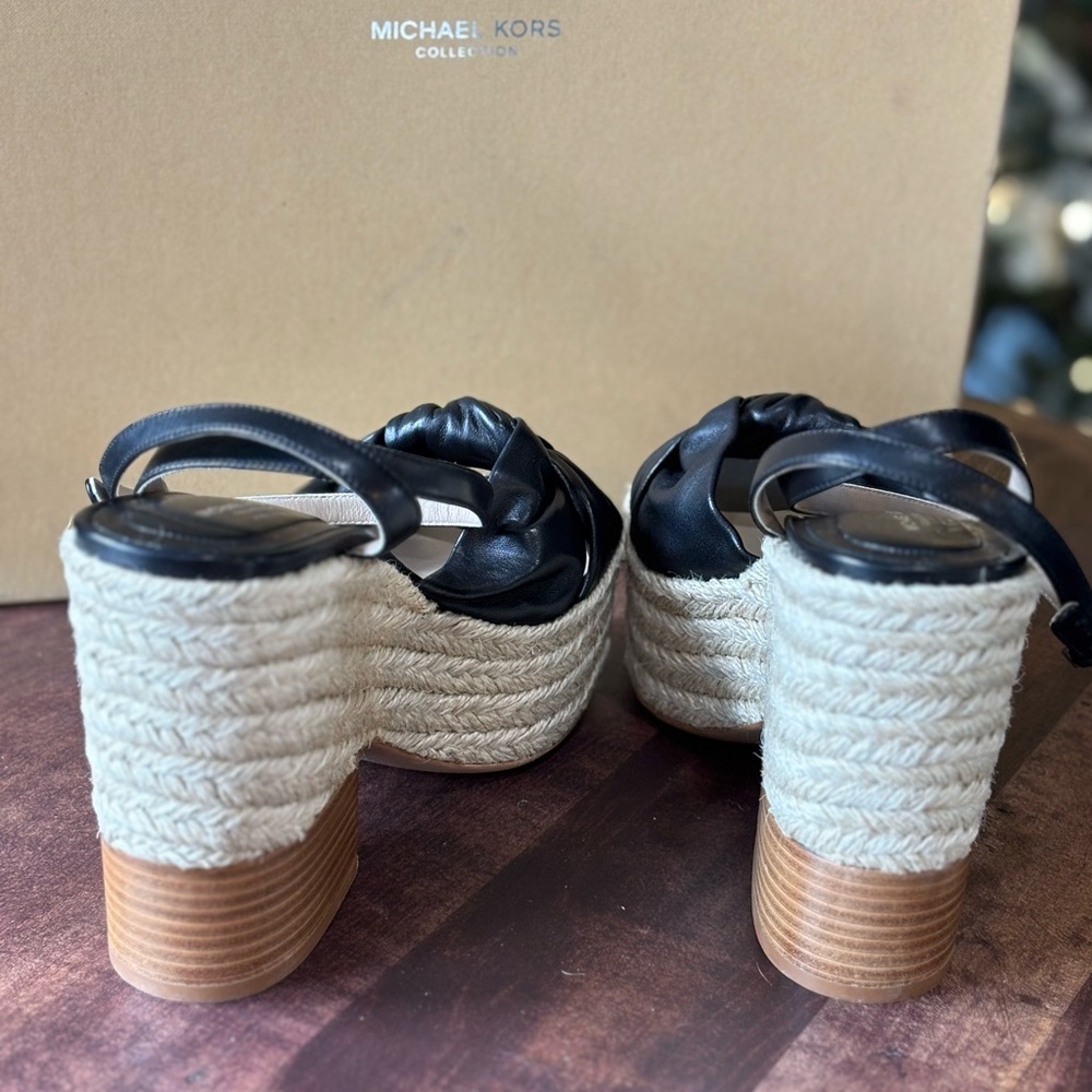 Michael Kors Knotted Leather Espadrille Wedge Sandals - Picture 6 of 13